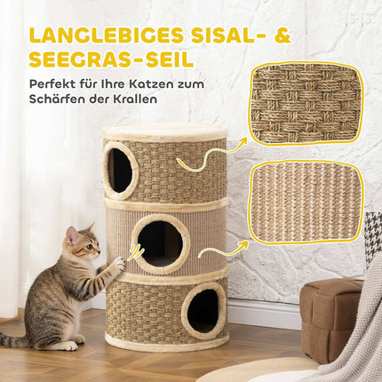 Turn pentru pisici, 79 cm, stâlp de zgâriat din sisal cu 3 niveluri