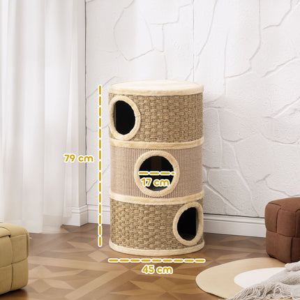 Turn pentru pisici, 79 cm, stâlp de zgâriat din sisal cu 3 niveluri