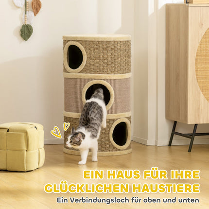 Turn pentru pisici, 79 cm, stâlp de zgâriat din sisal cu 3 niveluri