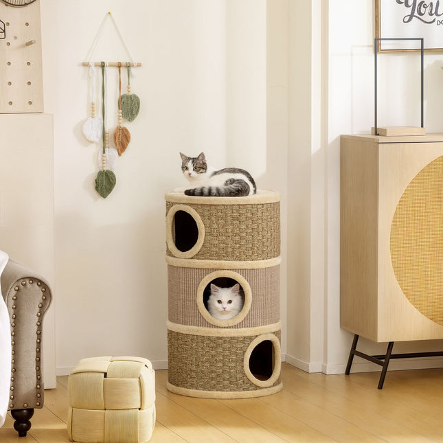 Turn pentru pisici, 79 cm, stâlp de zgâriat din sisal cu 3 niveluri