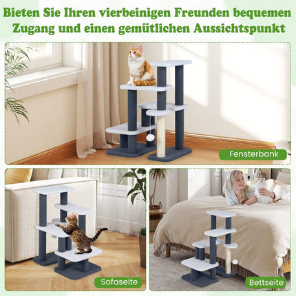 Turn pentru pisici cu stâlp din sisal și 4 platforme, gri