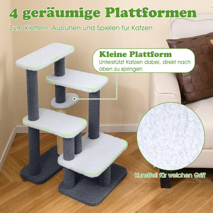 Turn pentru pisici cu stâlp din sisal și 4 platforme, gri