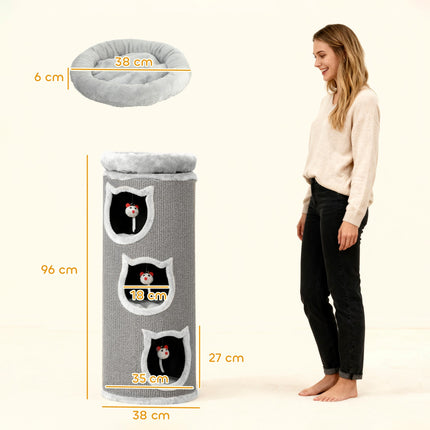 Turn pentru pisici cu pat lavabil, 96 cm, 3 ascunzători, gri