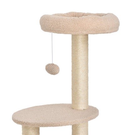 Ansamblul pentru pisici 148 cm cu grotă, stâlpi din sisal, bej