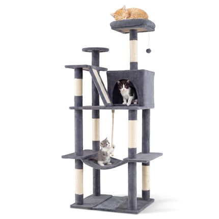 Cat Tree 158cm with Hammock and Scratching Posts, Dark Grey