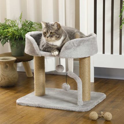Ansambl pentru pisici 42 cm, stâlp de zgâriat din iută, platformă, gri