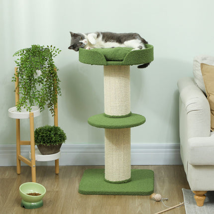 Arborele Pisicii 91cm cu Pat, Platforme, Stalpi Sisal, Verde