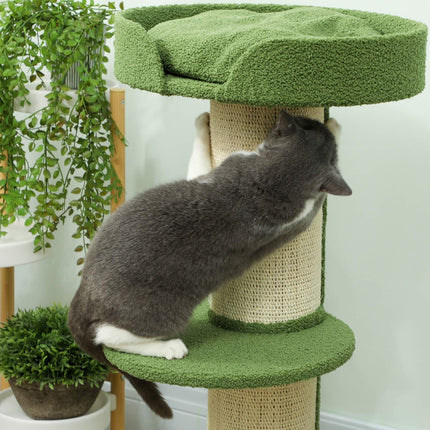 Arborele Pisicii 91cm cu Pat, Platforme, Stalpi Sisal, Verde
