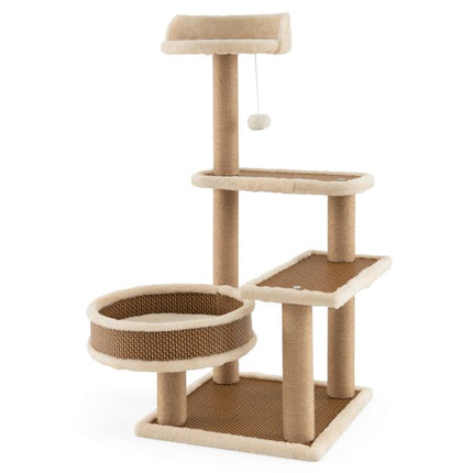 Turn pentru pisici 90 cm, covoraș din ratan, stâlpi de zgâriat