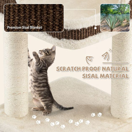 Turn pentru pisici cu stinghie superioară, stâlpi din sisal, bej