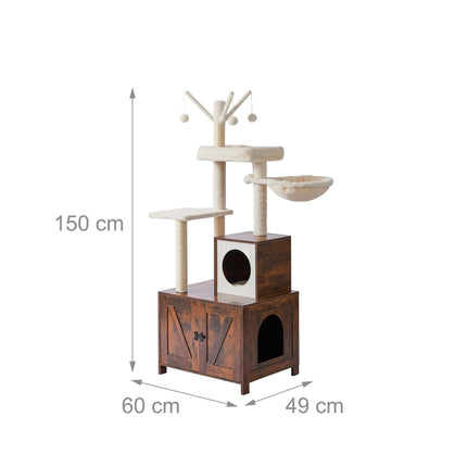 Ansamblu pentru pisici cu litieră, 150 cm, stâlpi din sisal