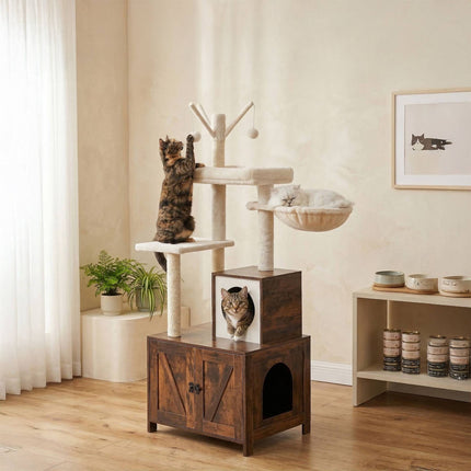 Ansamblu pentru pisici cu litieră, 150 cm, stâlpi din sisal