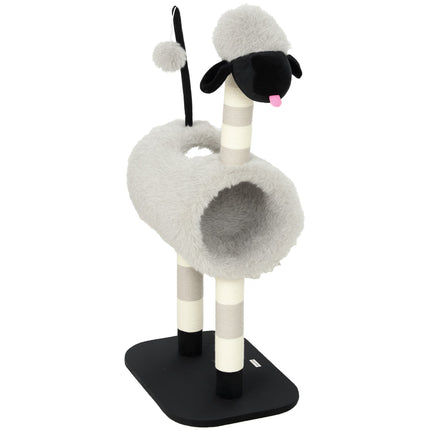 Cat Tree in Sheep Design with Scratching Posts and Tunnel, 98 cm, Light Grey