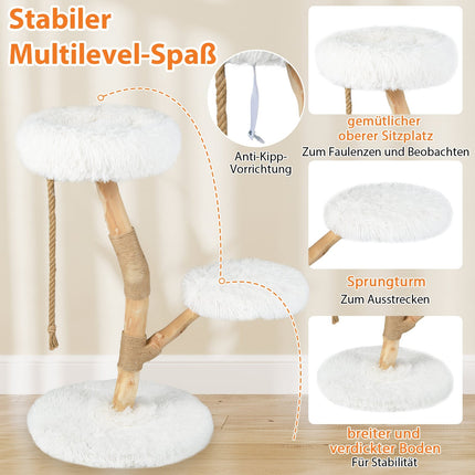 Ansamblu pentru pisici cu 3 platforme plușate, stâlpi din iută, 90 cm