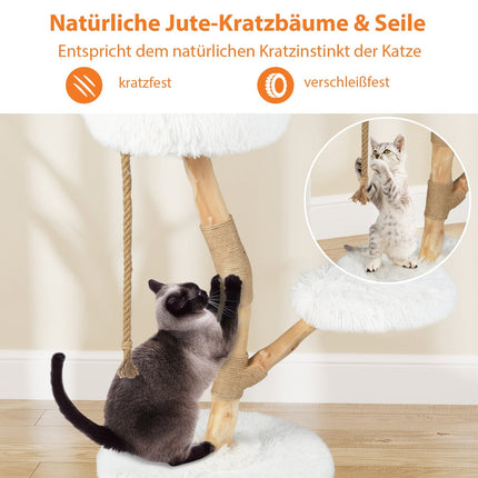 Ansamblu pentru pisici cu 3 platforme plușate, stâlpi din iută, 90 cm