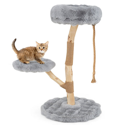 Ansamblul pentru pisici cu 3 platforme plușate, stâlpi din iută, 90 cm, gri