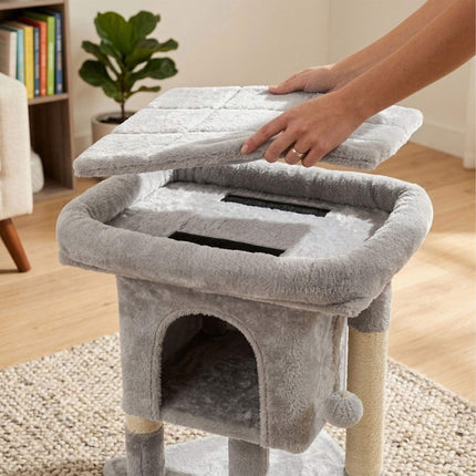 Ansamblul pentru pisici cu peșteră și platformă, gri deschis, 60 cm