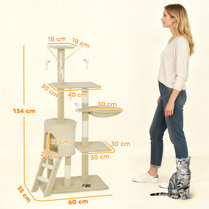 Ansamblul pentru pisici cu peșteră, stâlpi din sisal, jucării, bej, <5 kg pisici