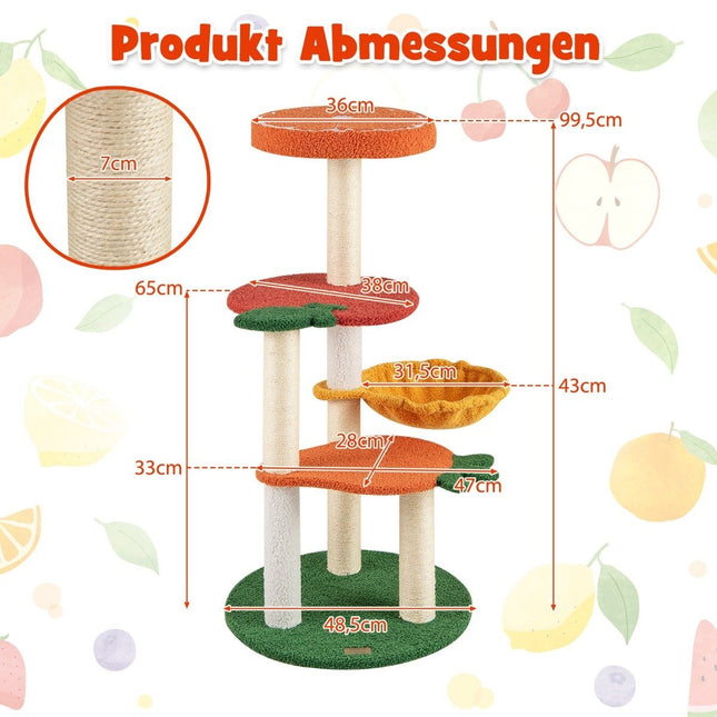 Arborele de pisică cu temă cu fructe, 100 cm, stâlpi de zgârietură din sisal