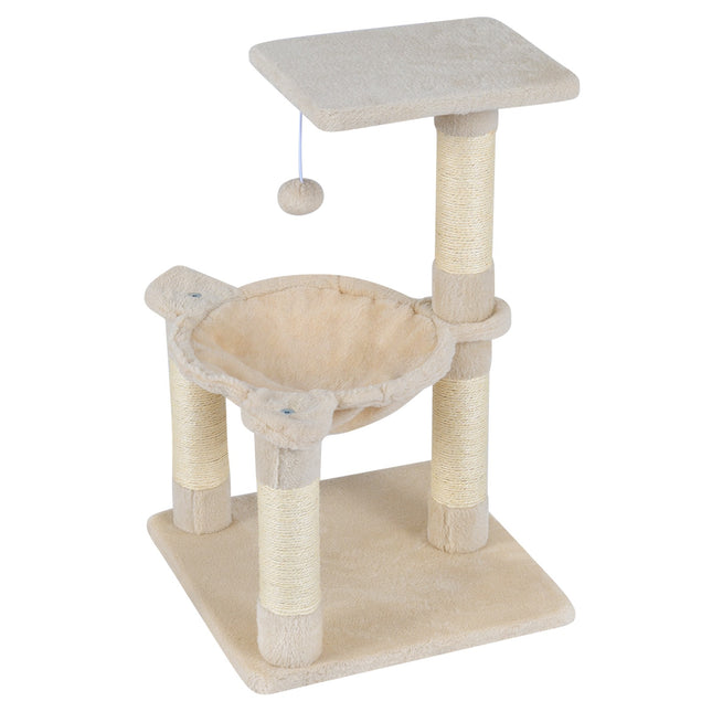 Ansamblul pentru pisici cu hamac și stâlpi din sisal, 64 cm bej