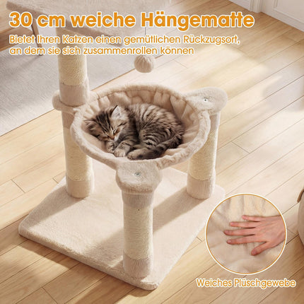 Ansamblul pentru pisici cu hamac și stâlpi din sisal, 64 cm bej