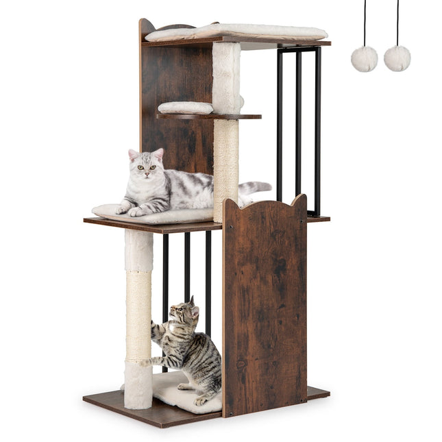 Ansamblul pentru pisici cu stâlpi din sisal, 4 platforme, bile, perne