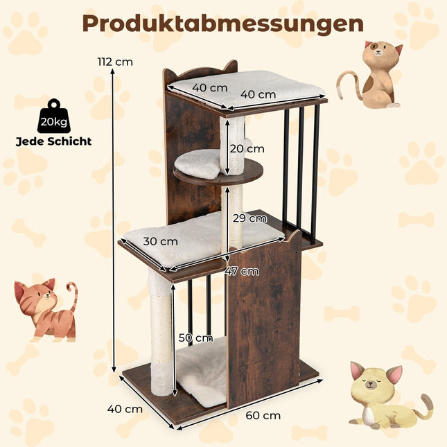 Ansamblul pentru pisici cu stâlpi din sisal, 4 platforme, bile, perne