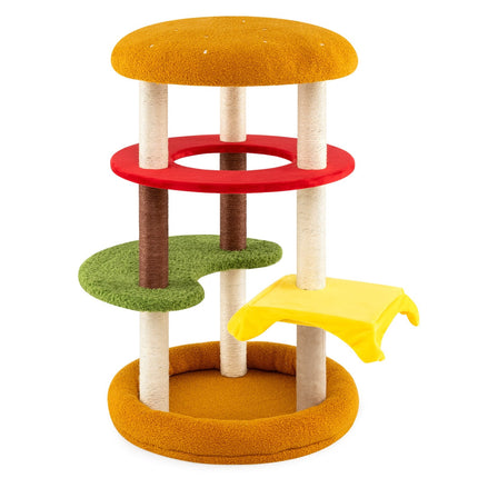 Ansamblul pentru pisici cu stâlpi din sisal, platforme și pat, 106 cm