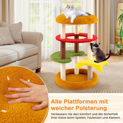 Ansamblul pentru pisici cu stâlpi din sisal, platforme și pat, 106 cm
