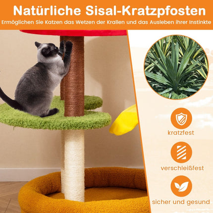 Ansamblul pentru pisici cu stâlpi din sisal, platforme și pat, 106 cm