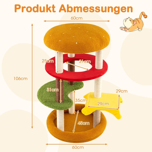 Ansamblul pentru pisici cu stâlpi din sisal, platforme și pat, 106 cm