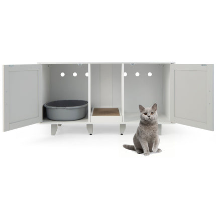 Dulap pentru toaletă pentru pisici cu 2 uși și zgârietură și intrare 120 x 52 x 65 cm gri deschis