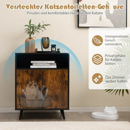 Cat cupboard cat toilet cat house with double doors & entrance 60 x 45 x 75 cm black + natural