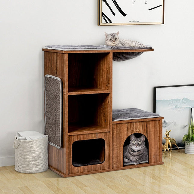 Mobilier pentru pisici cu covorașe de peșteră Casă de joacă pentru pisici arbore din lemn pentru pisici casă pentru pisici copac pentru cățărare 69x39x 80,5 cm