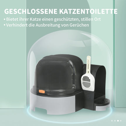 Gray Cat House: Toilet with hood and double trays, fits up to 4 kg