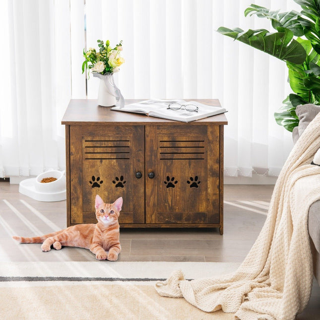 Cat house cat toilet with double slatted doors cat cabinet 70 x 52 x 51 cm brown