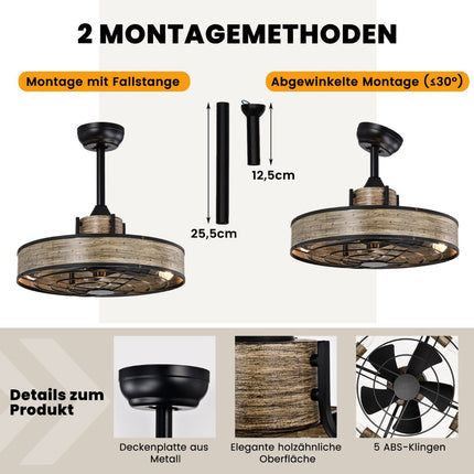 Ventilator de tavan cu lumină, 50 cm, telecomandă și temporizator 4 ore