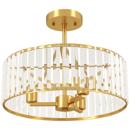 Plafoniera, abajur de cristal, 3 becuri, metal auriu