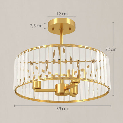 Plafoniera, abajur de cristal, 3 becuri, metal auriu