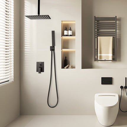Ceiling-Mount Rain Shower System, 12 in, Handheld, Matte Black