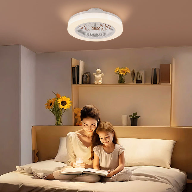 Ventilator de tavan cu telecomandă de iluminat Ventilator LED de plafon dimmabil cu 6 viteze Lampă 40 W cu ventilator reversibil, cronometru pentru dormitor alb 46 cm |