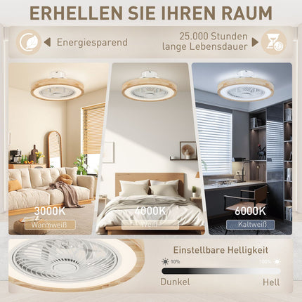 Ceiling fan light with remote control, dimmable LED, RGB 6 speed