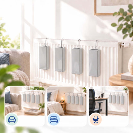 Ceramic Radiator Humidifier Set of 4 with Hooks, 400 ml, Grey