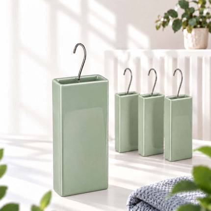 Ceramic Radiator Humidifier Set of 4 with Hooks, 400 ml, Sage Green