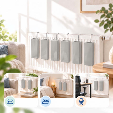 Ceramic Radiator Humidifier Set of 6 with Hooks, 400 ml, Light Grey