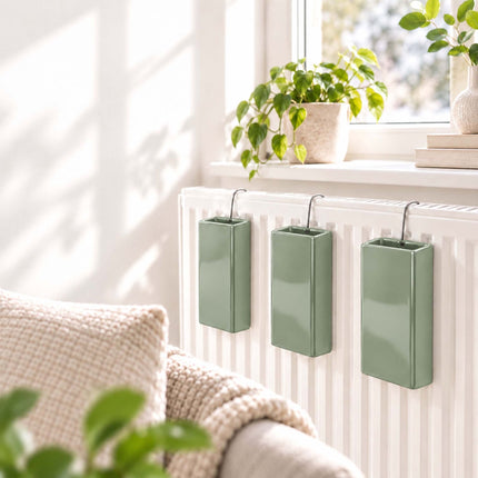 Ceramic Radiator Humidifier Set of 6 with Hooks, 400 ml, Sage Green