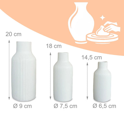 Set de vaze ceramice, 3 dimensiuni – Design texturat, minimalist