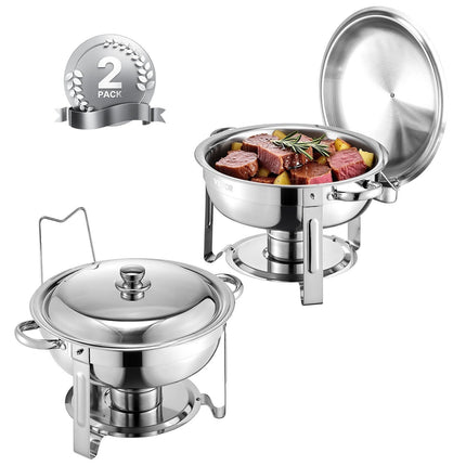 Chafing Dish Set, 2-Pack 5 Qt Stainless Steel Round