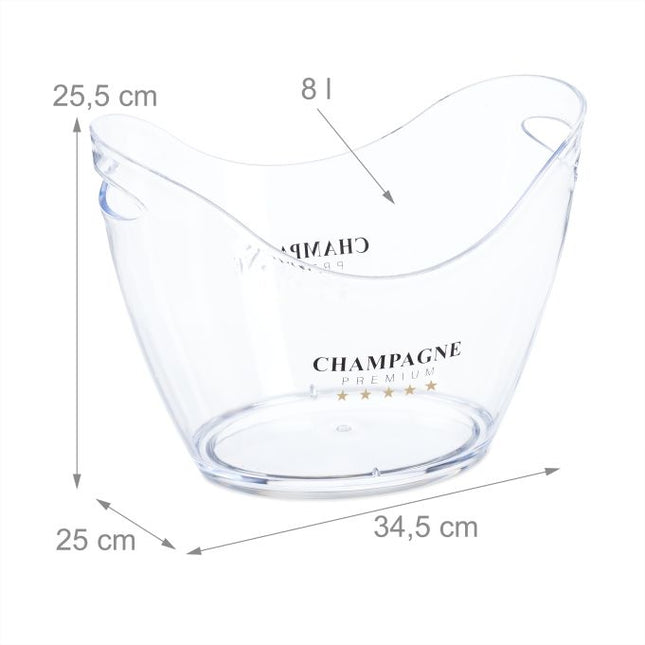 Găleată pentru gheață cu șampanie, 8 l, transparentă, cu mânere