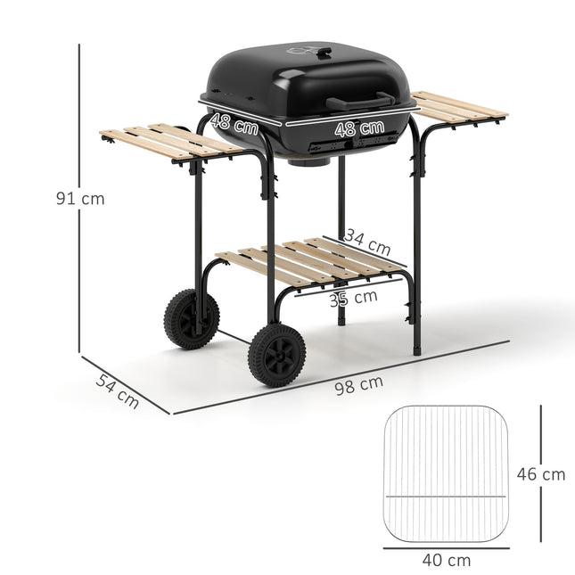 Grătar pe cărbune cu capac cu încuietoare, cadru din oțel, suprafață de gătit de 1840 cm²